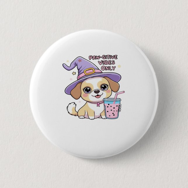Paw-Schwänze, nur Niedlicher Hund mit Bubble Tea H Button (Vorderseite)