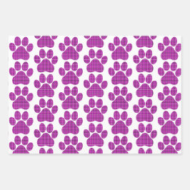 Paw Shape Plaid Pink Purple Cat Dog Geschenkpapier Set
