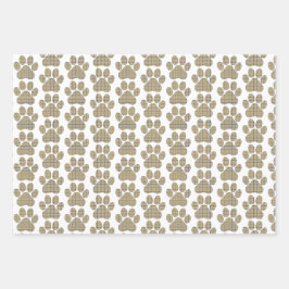 Paw Shape Plaid Tan Dog Cat Geschenkpapier Set