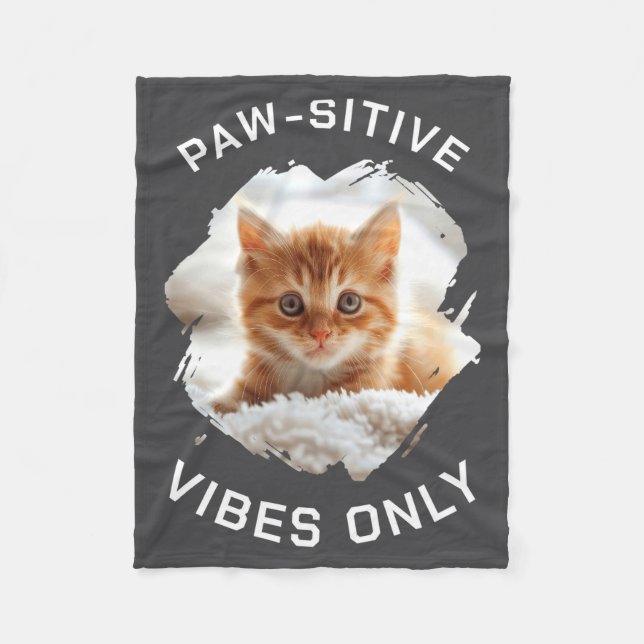 Paw Sitive Vibes Only Cat Photo Black  Fleecedecke (Vorderseite)