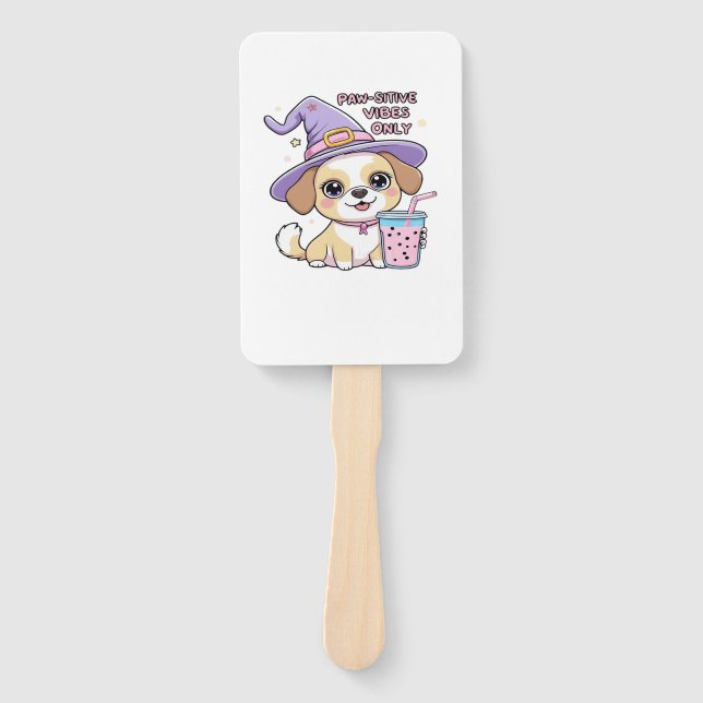 Paw-sitive Vibes Only Cute Dog With Bubble Tea Hal Fächer (Vorderseite)