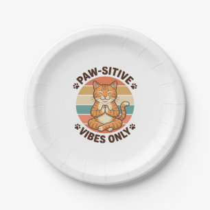 Paw-Sitive Vibes Only Meditierende Katze Retro-Des Pappteller