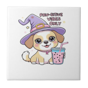 Paw-sitive Vibes Only Süßer Hund Mit Bubble Tea Ha Fliese