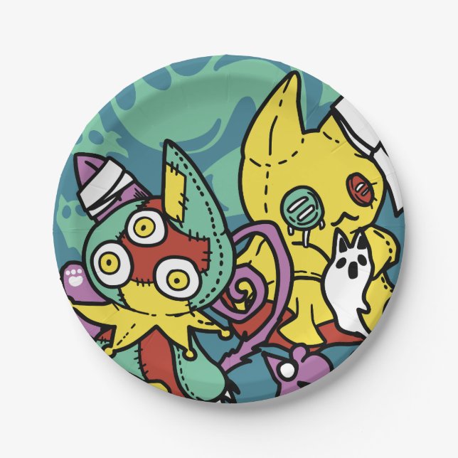 Paw-sitively Frightful | Monstrous Cats Halloween  Pappteller (Vorderseite)