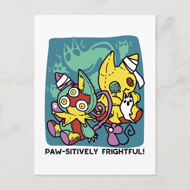 Paw-sitively Frightful | Monstrous Cats Halloween  Postkarte (Vorderseite)