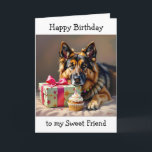 Paw-some Birthday for Friend | Schäferhund Karte<br><div class="desc">Eine lustige Geburtstagskarte für eine Freundin, die ihr Deutscher Schäferhund Liebe! Ein niedlicher deutscher Schäferhund mit einem Geburtstagsgeschenk und einem niedlichen Hundepun. Herzlichen Glückwunsch zum Geburtstag!</div>