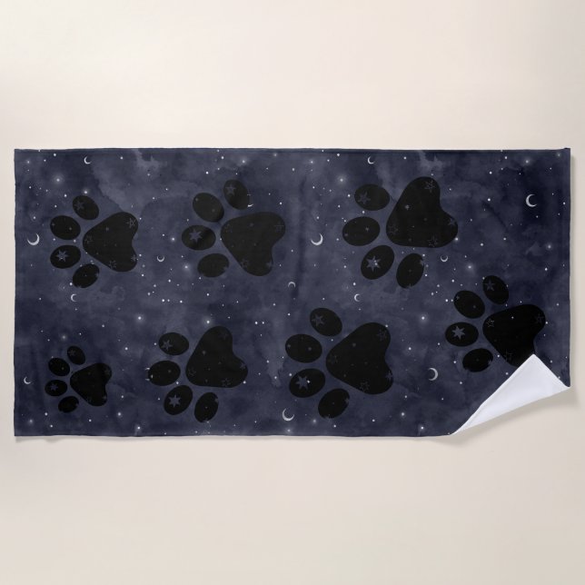 Paw Stars Moon Blue Watercolor Strandtuch (Vorderseite)