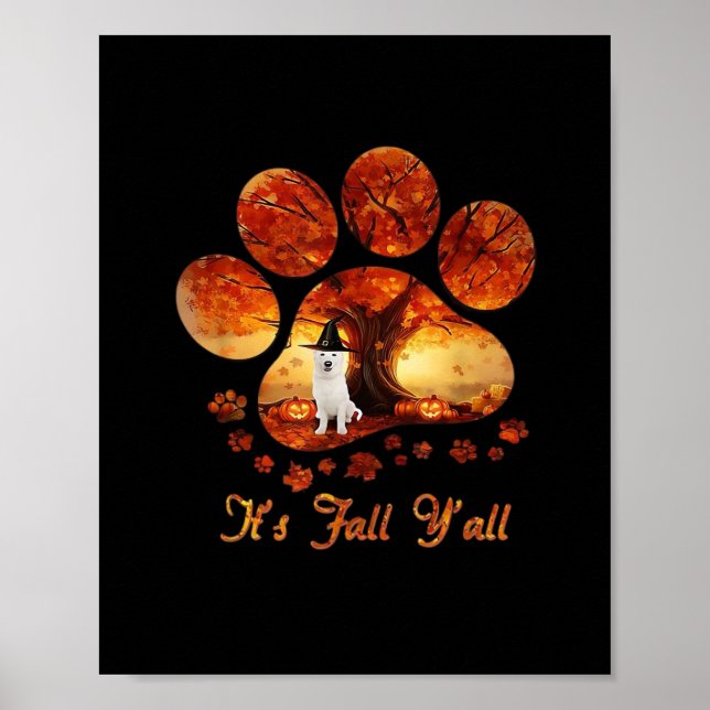 Paw Tree It's Fall Y’all White Dog Poster (Vorne)