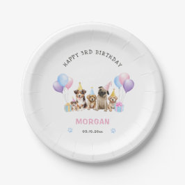 Paw-ty Hund Pink Birthday Wasserfarbe Pappteller