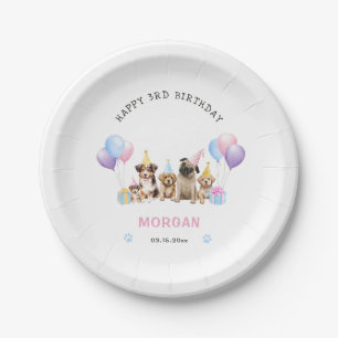 Paw-ty Hund Pink Birthday Wasserfarbe Pappteller
