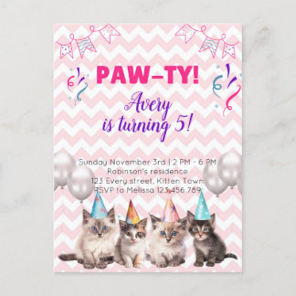 Paw-ty-Kittens-Kindergeburtstag-Party Einladungen