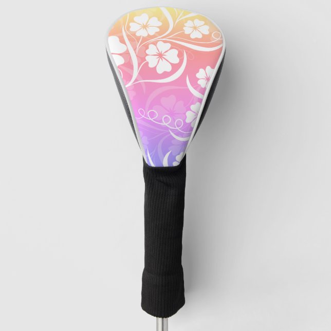 Pawaiian Flower Pattern Tropischer Hibiskus Pastel Golf Headcover (Vorderseite)