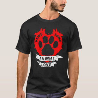 Pawesome Animal Liebe Heart Paw Print T-Shirt