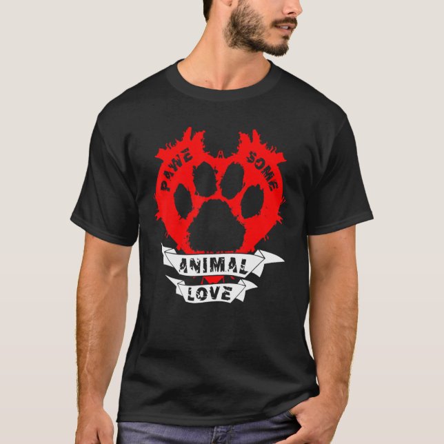 Pawesome Animal Liebe Heart Paw Print T-Shirt (Vorderseite)