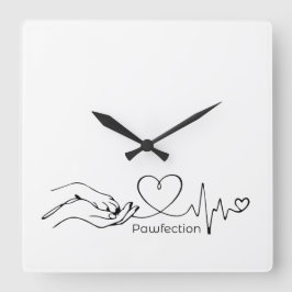 Pawfection One-Line Art – Minimalist Dog Lover Quadratische Wanduhr