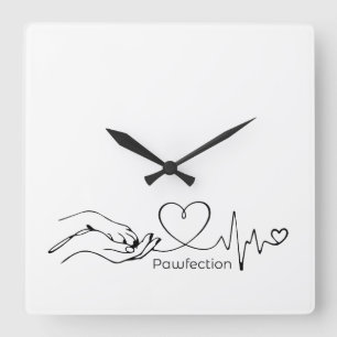 Pawfection One-Line Art – Minimalist Dog Lover Quadratische Wanduhr
