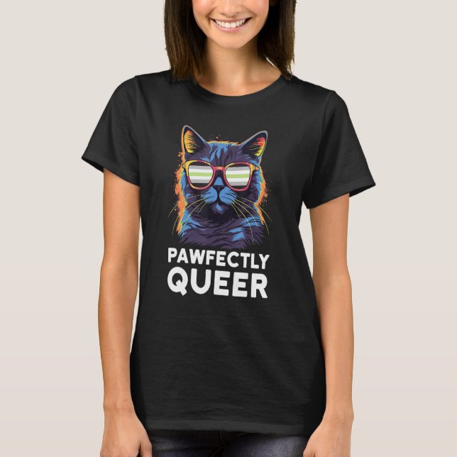 Pawfectly Queer  Cat With Sunglasses Agender Pride T-Shirt (Vorderseite)