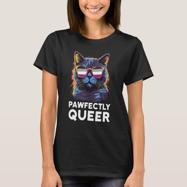 Pawfectly Queer  Cat With Sunglasses Asexual Pride T-Shirt (Vorderseite)