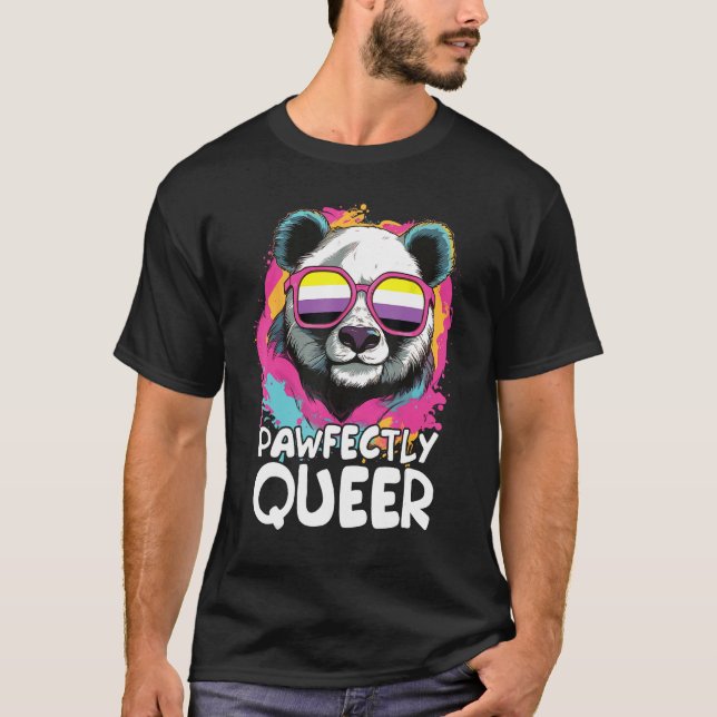 Pawfectly Queer  Panda With Sunglasses Non Binary  T-Shirt (Vorderseite)