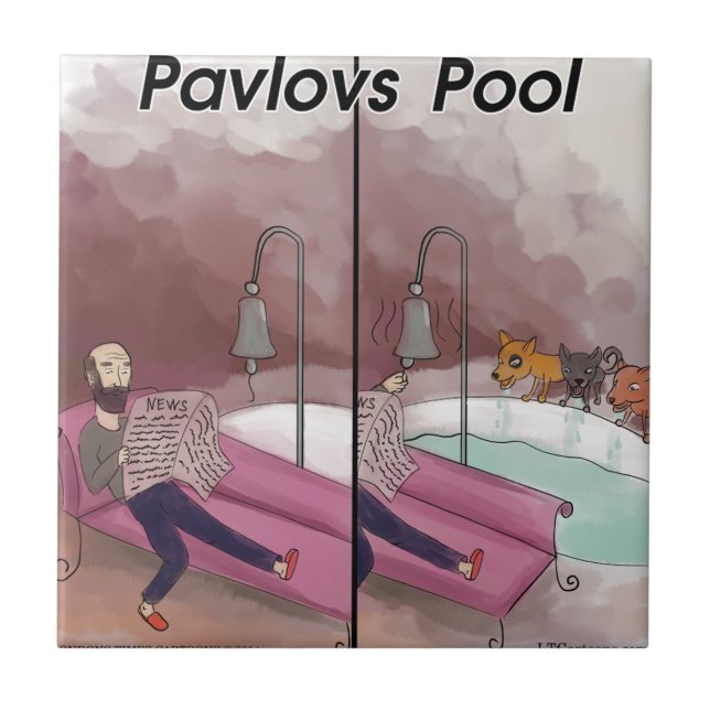 Pawlows Pool Lustiger Cartoon Fliese (Vorderseite)