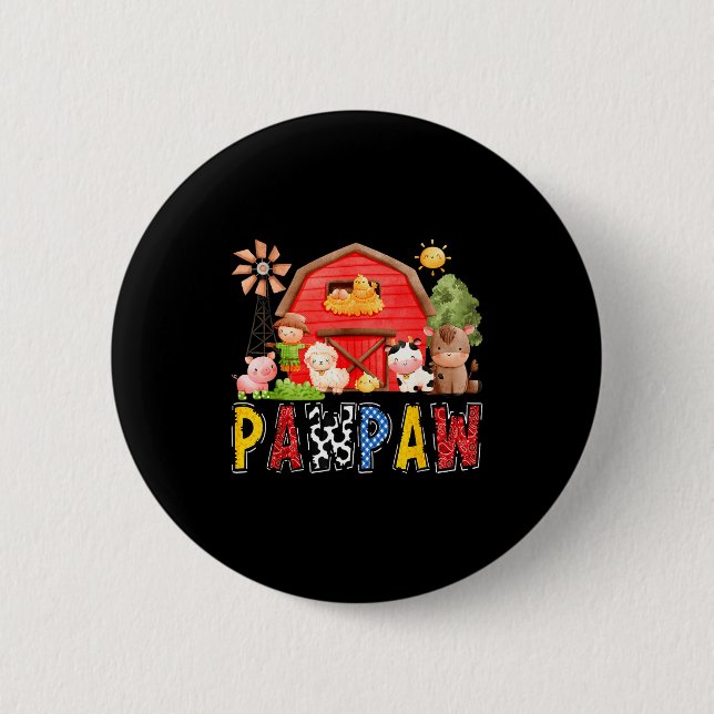 Pawpaw Red Farm Cow Birthday Boy Matching Family P Button (Vorderseite)