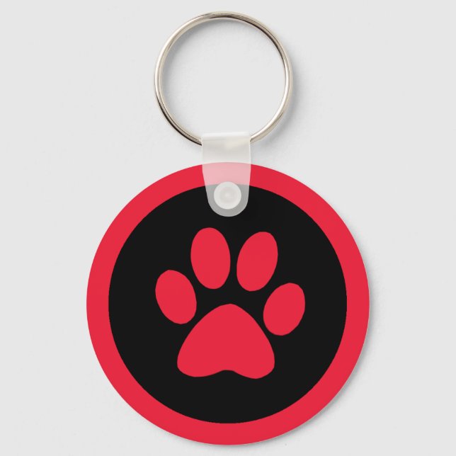 Pawprint Button-Schlüsselanhänger in Rot und Schwa Schlüsselanhänger (Vorderseite)