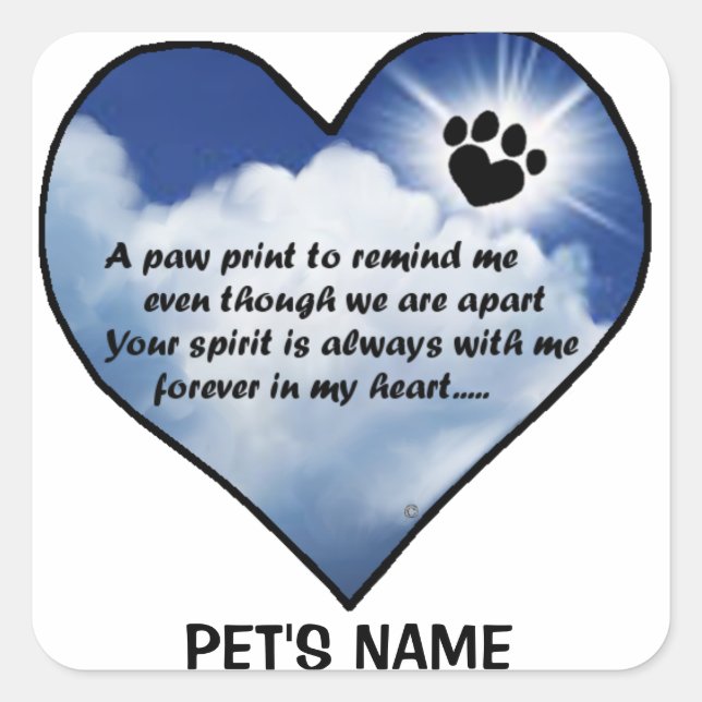 Pawprint Memorial Gedicht Quadratischer Aufkleber (Vorderseite)
