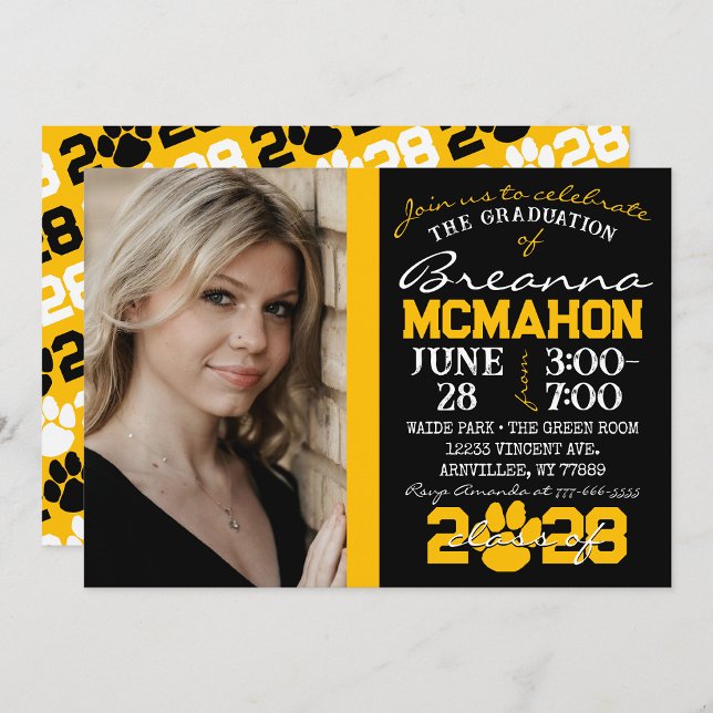 Pawprint noir & or Graduation Photo Invitation (Repeating Class Year 1 & 2 Photo Graduation Invitations & Announcements (Paw Print Version)