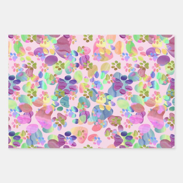 Pawprints in Rosa Geschenkpapier Set (Vorderseite)