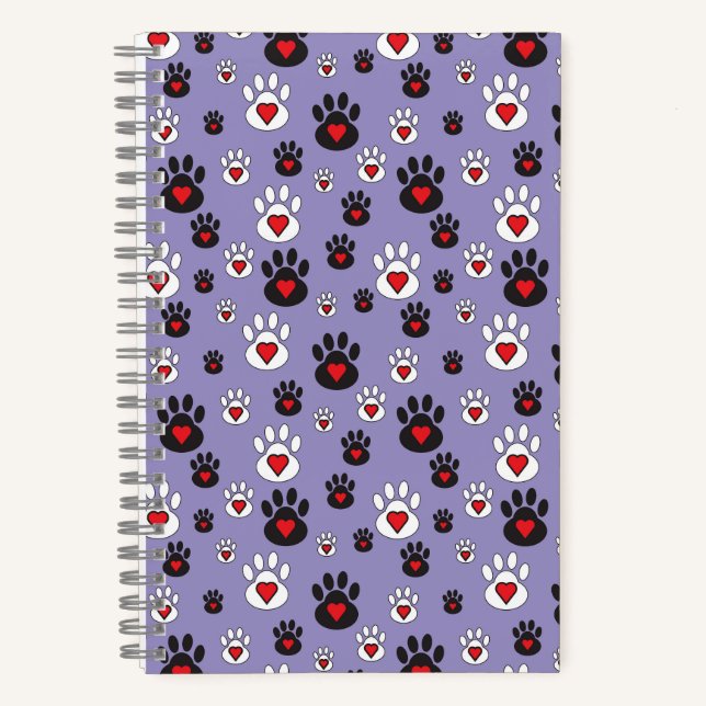 Pawprints mit roten Herzen auf blau Notizbuch (Vorderseite)