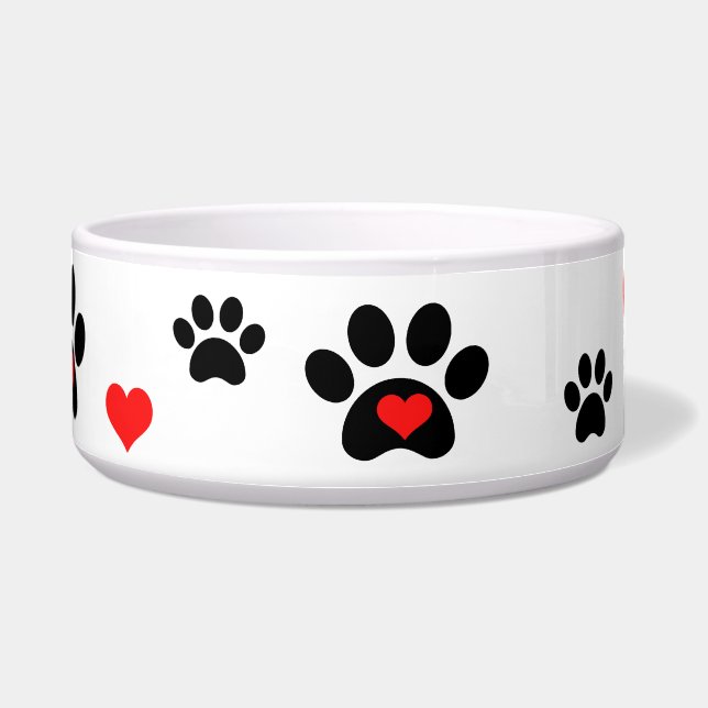 Pawprints und Herz-Hundeschüssel Napf (Vorderseite)