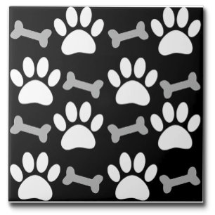 Paws And Bones Nahtloses Schwarz Weiß Grau Maßgesc Fliese