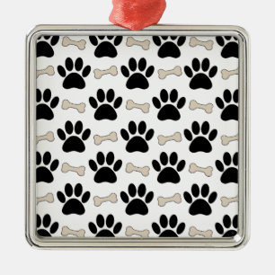 Paws And Bones Pattern Silbernes Ornament
