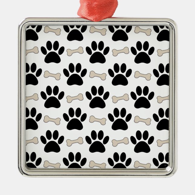 Paws And Bones Pattern Silbernes Ornament (Vorne)
