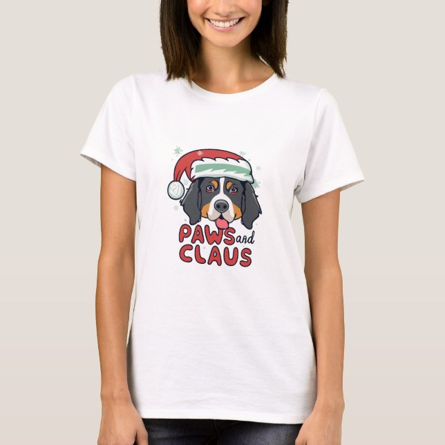 Paws and Claus - Christmas Bernese Dog T-Shirt (Vorderseite)