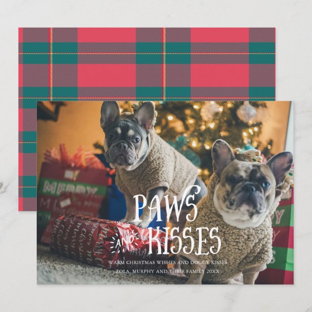 Paws and Kisses Albern Pet Foto Holiday Card Einladung (Vorne/Hinten)