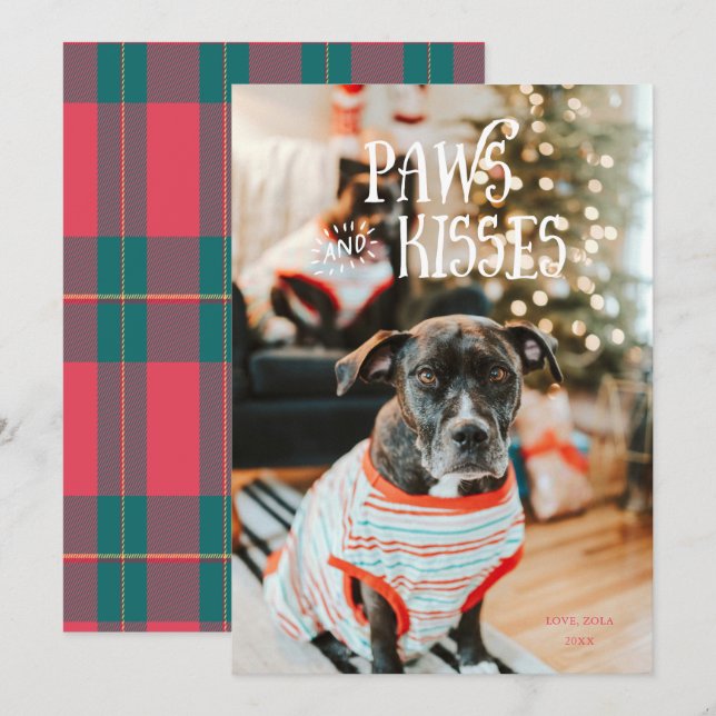 Paws and Kisses Albern Pet Foto Holiday Card Einladung (Vorne/Hinten)
