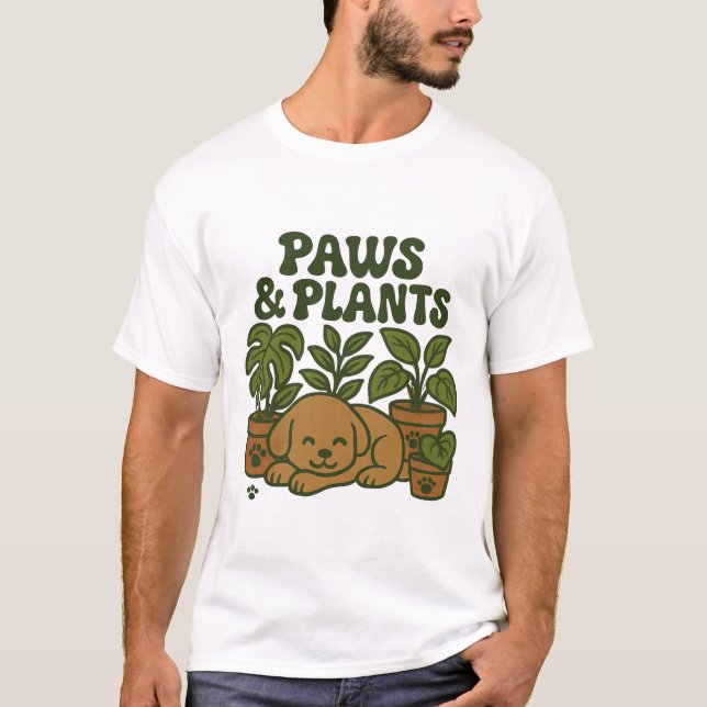 Paws and Plants Dog & Garden Design T-Shirt (Vorderseite)