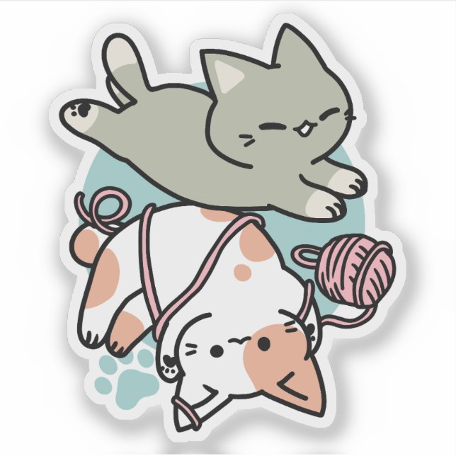 Paws and Play – Adorable Cat Illustration Aufkleber (Vorderseite)