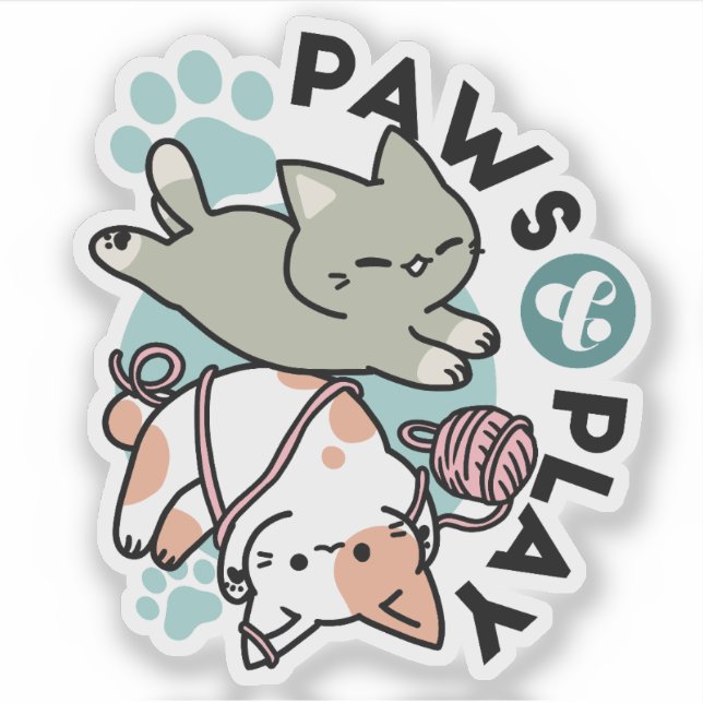Paws and Play – Adorable Cat Illustration Aufkleber (Vorderseite)