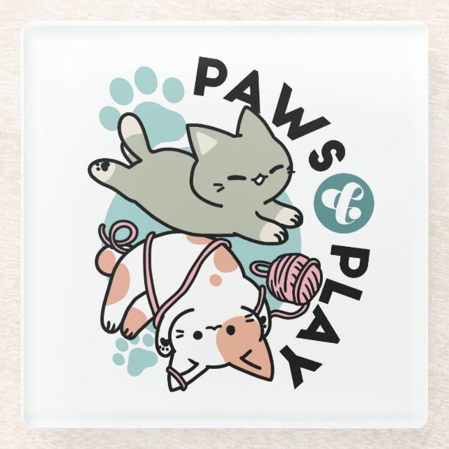 Paws and Play – Adorable Cat Illustration Glasuntersetzer (Vorderseite)