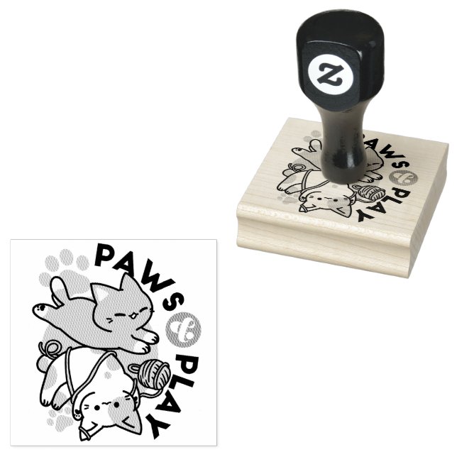 Paws and Play – Adorable Cat Illustration Gummistempel (Stempel)