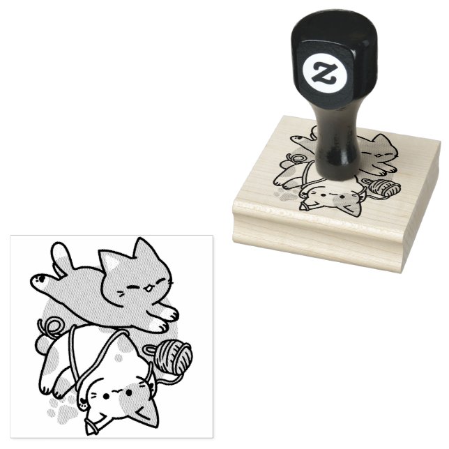 Paws and Play – Adorable Cat Illustration Gummistempel (Stempel)