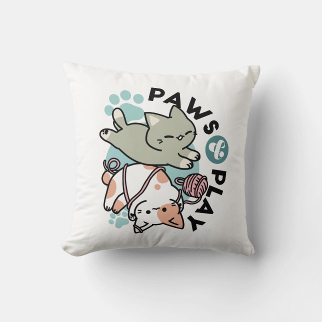 Paws and Play – Adorable Cat Illustration Kissen (Vorderseite)