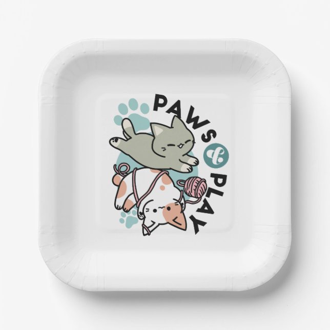 Paws and Play – Adorable Cat Illustration Pappteller (Vorderseite)