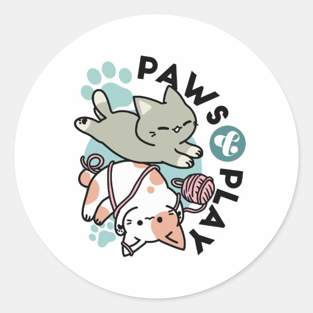 Paws and Play – Adorable Cat Illustration Runder Aufkleber (Vorderseite)