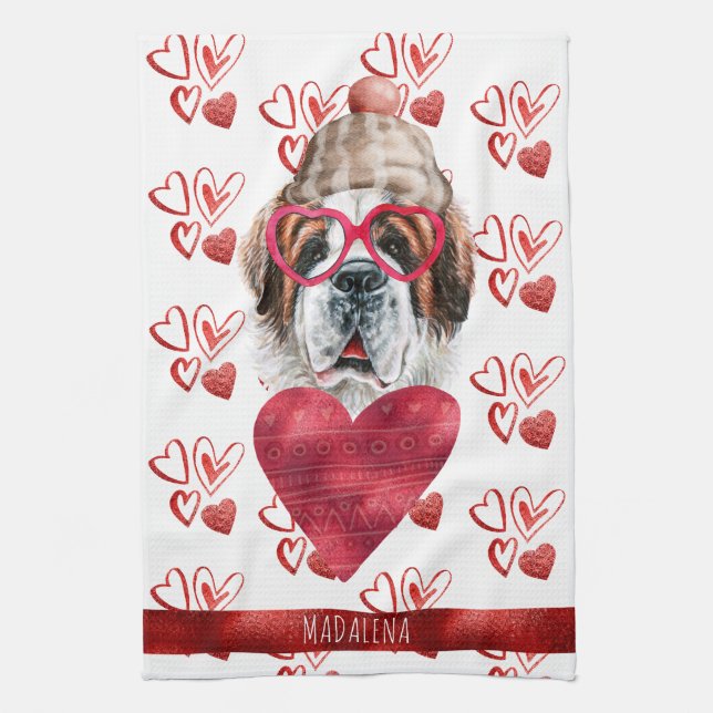 Paws Dog Lover Valentine Gift Saint Bernard Geschirrtuch (Vertikal)