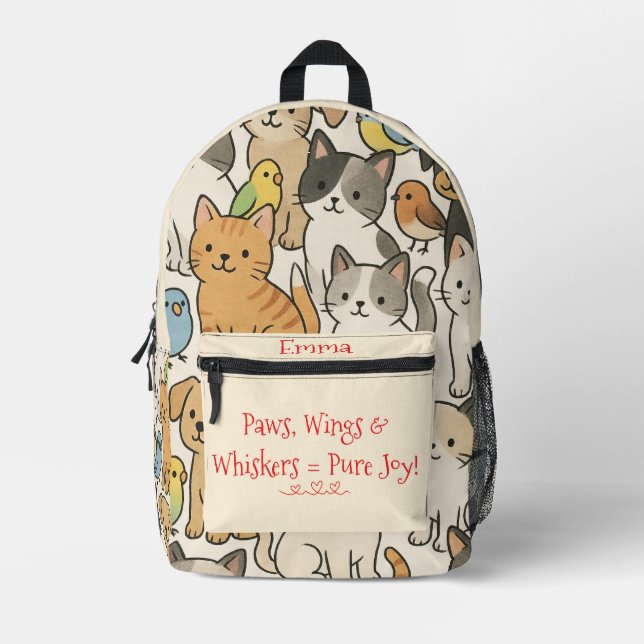 Paws, Flügel und Whiskys Bedruckter Rucksack (Vorderseite)
