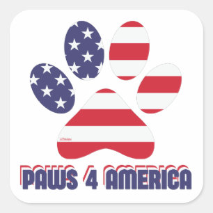 PAWS FOR AMERICA lustiger amerikanischer Hund Quadratischer Aufkleber
