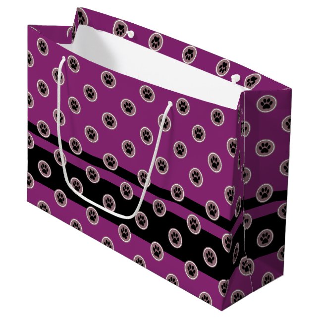Paws-for-Giving-Bag (Mocha/Plum) Große Geschenktüte (Vorderseite Schrägansicht)